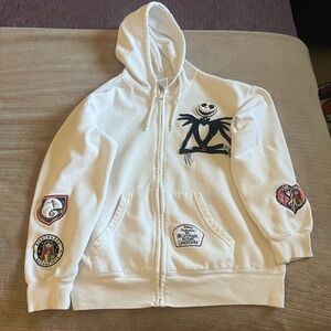 Disney Nightmare Before Christmas White Hoodie Jack Skellington Embroidered Sm